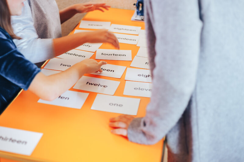 students education play cards with pictures in English and numbers