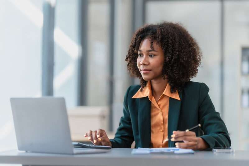 Online consult with laptop, video conference, Young pretty afric
